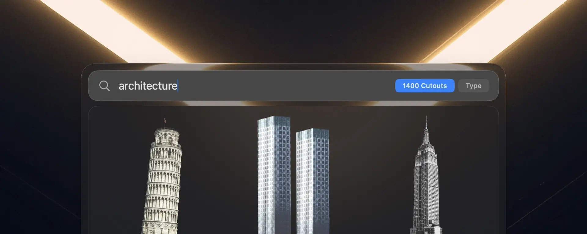 Sharkfin Searchbar over a dark geometric background