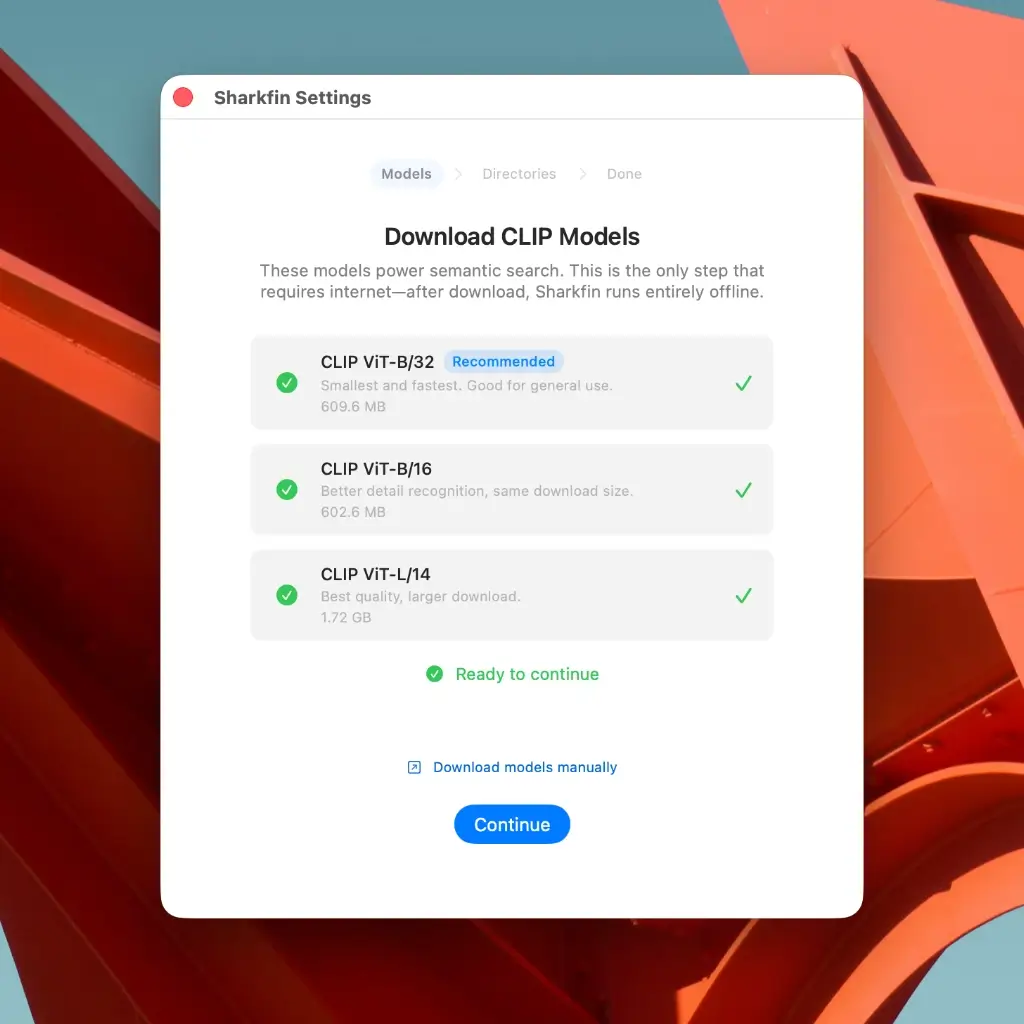 Sharkfin's CLIP Model download screen