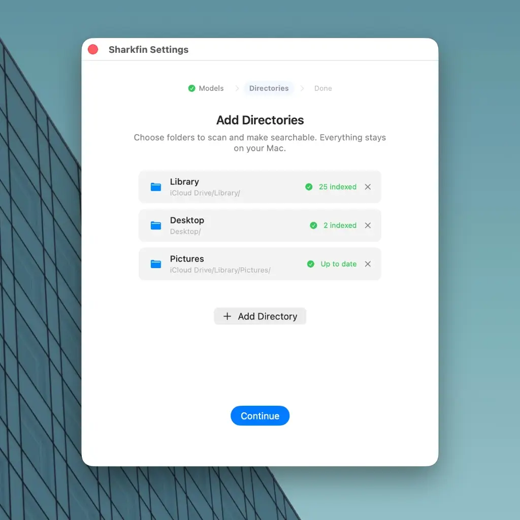 Sharkfin's Add Directories screen